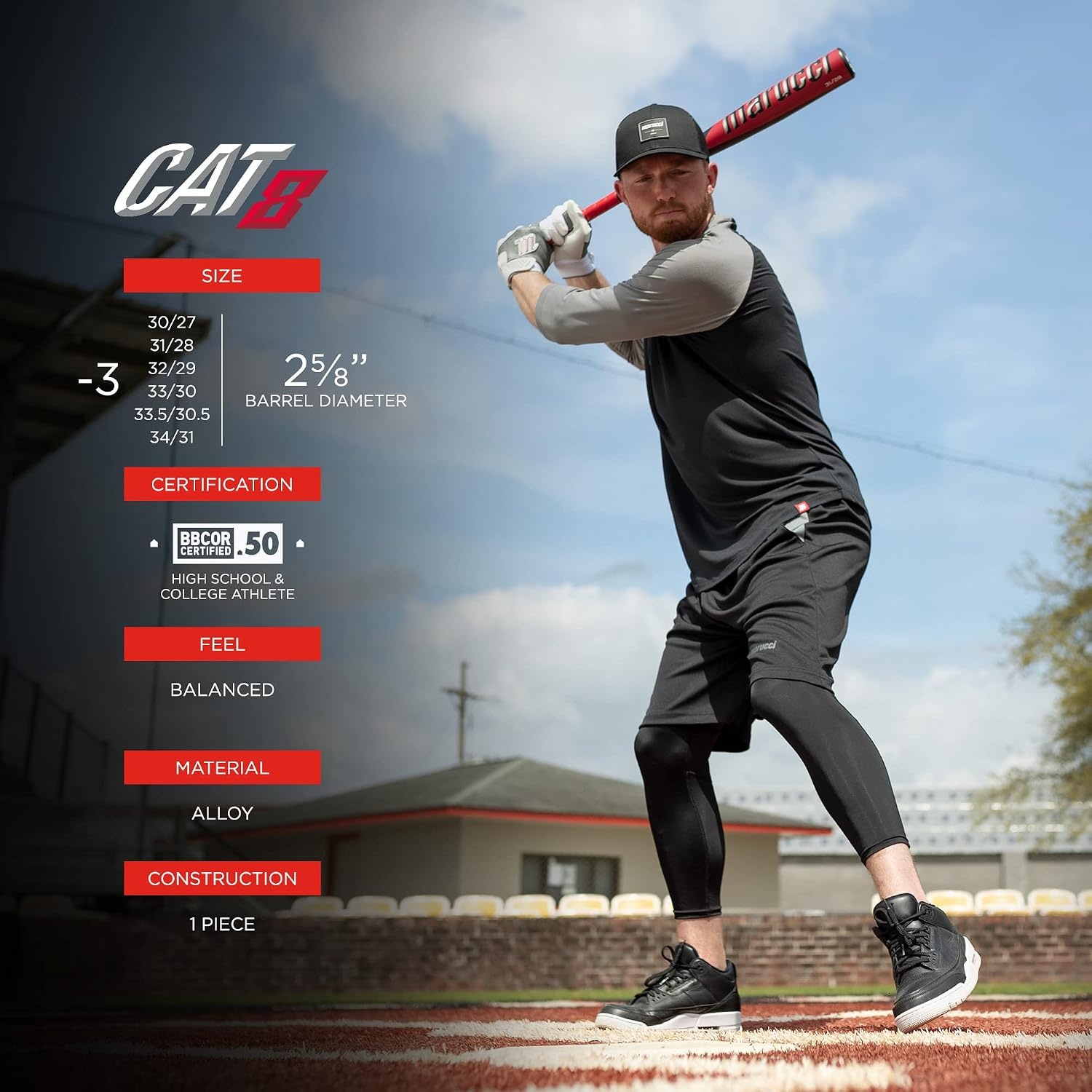 image:imageMarucci CAT8 3 BBCOR Baseball Bat 2 58 BarrelBlack