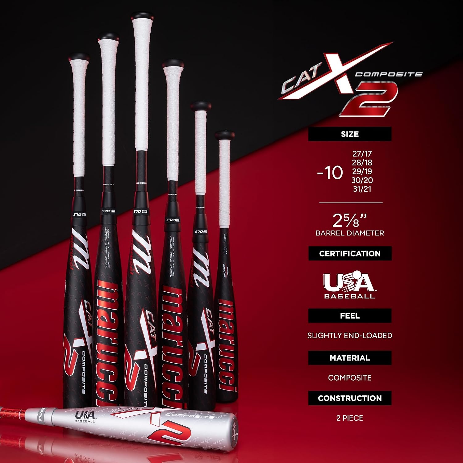 image:imageMarucci CATX2 Composite Senior League 2 58 10 Drop USA Baseball EndLoaded29 19 oz