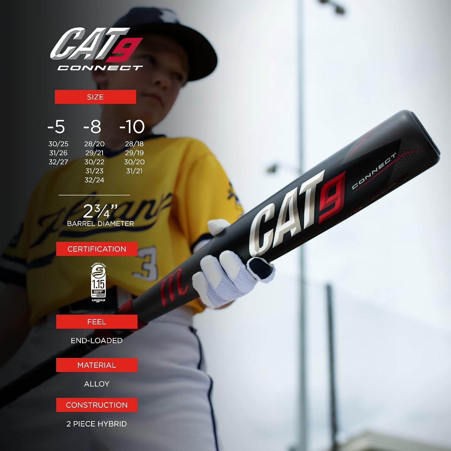 image:imageMarucci Cat9 Connect USSSA Senior League Metal Baseball Bat 2 34 Barrel 5 8 and 1030 22 oz