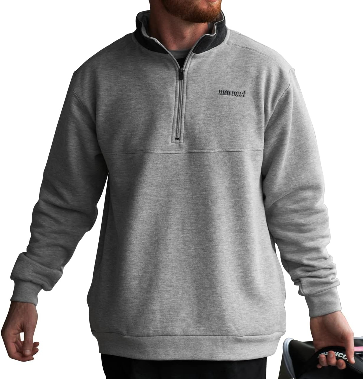 image:imageMarucci Sports Mens Classic 14 Zip Fleece Pullover Heather Gray MAMGCLPOGYAM Baseball Outerwear