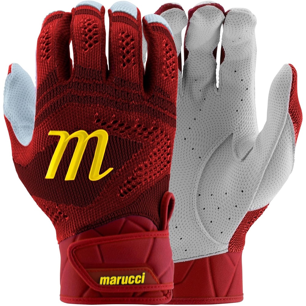 image:imageMARUCCI Breeze Knit V2 Adult Batting GlovesREDYELLOW