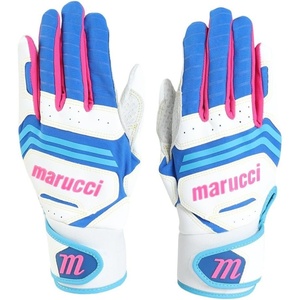 MARUCCI FUZN PRO Adult Batting Gloves, White/Columbia Blue/Pink, AL