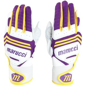 MARUCCI FUZN PRO Adult Batting Gloves, White/Purple/Yellow, AL