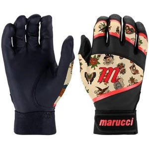 MARUCCI Foxtrot T Ball Batting Gloves, Black/RED, YM/YL