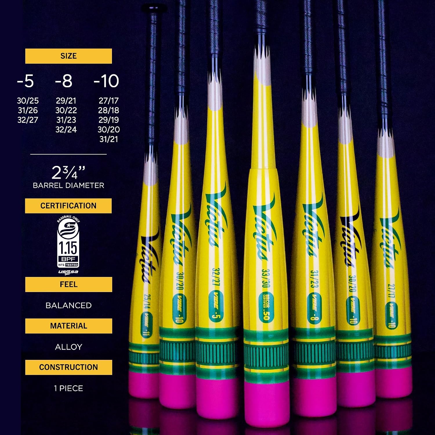 image:imageVictus Vibe Pencil Senior Baseball Bat 2 34 Barrel 8 Drop USSSA5 Drop
